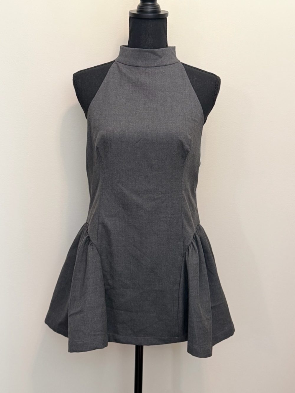 Zara Gray Sleeveless Mock High Neck Mini Dress Womens Peplum Skirt Cocktail Puff